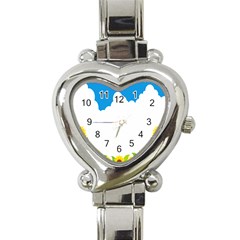 Cloud Blue Sky Sunflower Yellow Green White Heart Italian Charm Watch by Mariart