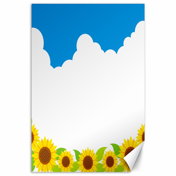 Cloud Blue Sky Sunflower Yellow Green White Canvas 24  x 36 