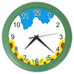 Cloud Blue Sky Sunflower Yellow Green White Color Wall Clocks by Mariart