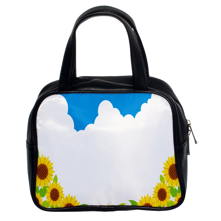 Cloud Blue Sky Sunflower Yellow Green White Classic Handbags (2 Sides)