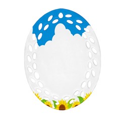 Cloud Blue Sky Sunflower Yellow Green White Ornament (oval Filigree) by Mariart