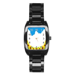 Cloud Blue Sky Sunflower Yellow Green White Stainless Steel Barrel Watch by Mariart