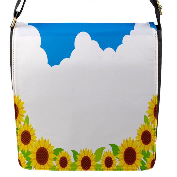 Cloud Blue Sky Sunflower Yellow Green White Flap Messenger Bag (S)