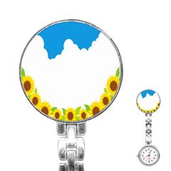 Cloud Blue Sky Sunflower Yellow Green White Stainless Steel Nurses Watch by Mariart