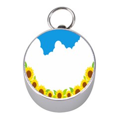 Cloud Blue Sky Sunflower Yellow Green White Mini Silver Compasses by Mariart