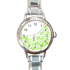 Butterfly Green Flower Floral Leaf Animals Round Italian Charm Watch by Mariart