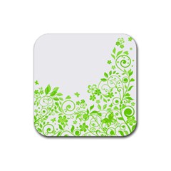 Butterfly Green Flower Floral Leaf Animals Rubber Coaster (square)  by Mariart