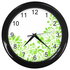 Butterfly Green Flower Floral Leaf Animals Wall Clocks (black)