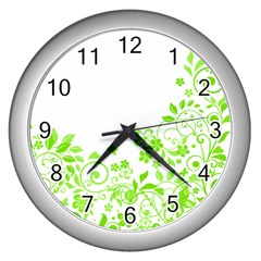 Butterfly Green Flower Floral Leaf Animals Wall Clocks (silver)  by Mariart