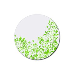 Butterfly Green Flower Floral Leaf Animals Rubber Round Coaster (4 Pack)  by Mariart