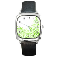 Butterfly Green Flower Floral Leaf Animals Square Metal Watch by Mariart