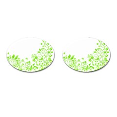 Butterfly Green Flower Floral Leaf Animals Cufflinks (oval) by Mariart