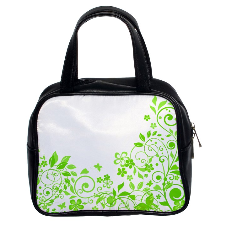 Butterfly Green Flower Floral Leaf Animals Classic Handbags (2 Sides)