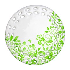 Butterfly Green Flower Floral Leaf Animals Ornament (round Filigree) by Mariart