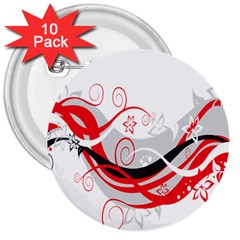 Flower Floral Star Red Wave 3  Buttons (10 Pack) 