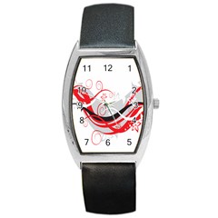 Flower Floral Star Red Wave Barrel Style Metal Watch by Mariart