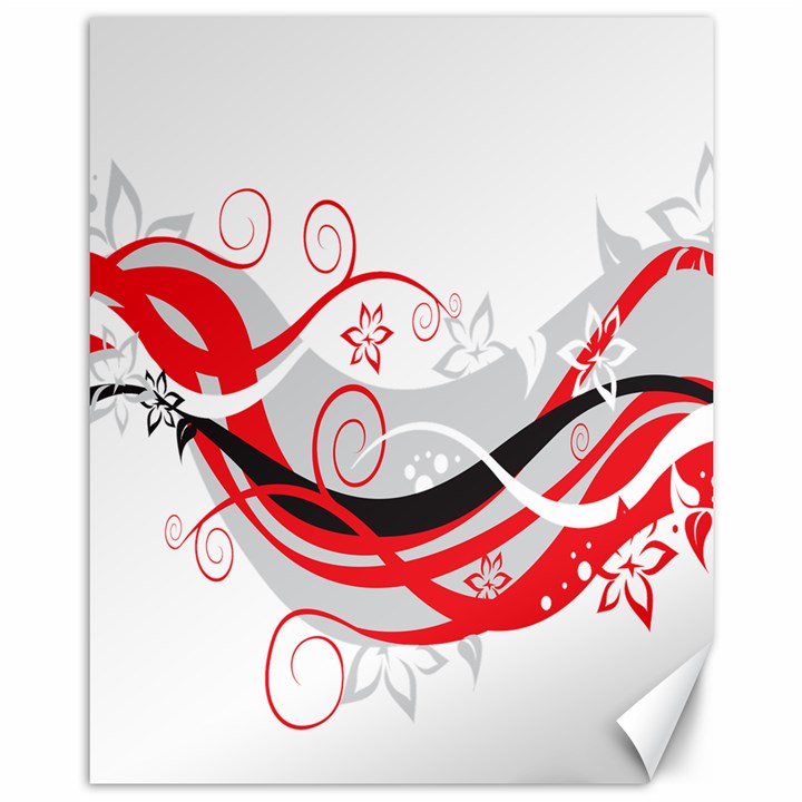 Flower Floral Star Red Wave Canvas 11  x 14  