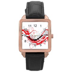 Flower Floral Star Red Wave Rose Gold Leather Watch  by Mariart