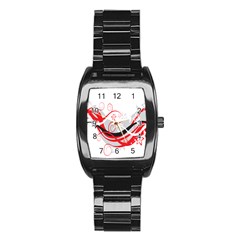 Flower Floral Star Red Wave Stainless Steel Barrel Watch by Mariart