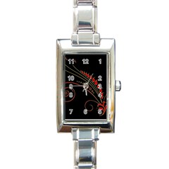 Flower Leaf Red Black Rectangle Italian Charm Watch