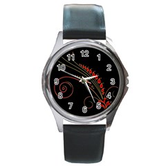 Flower Leaf Red Black Round Metal Watch by Mariart