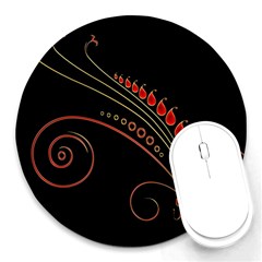 Flower Leaf Red Black Round Mousepads