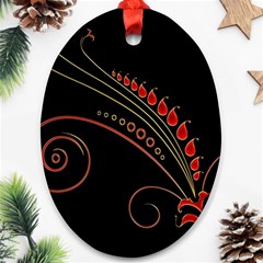 Flower Leaf Red Black Ornament (oval) by Mariart