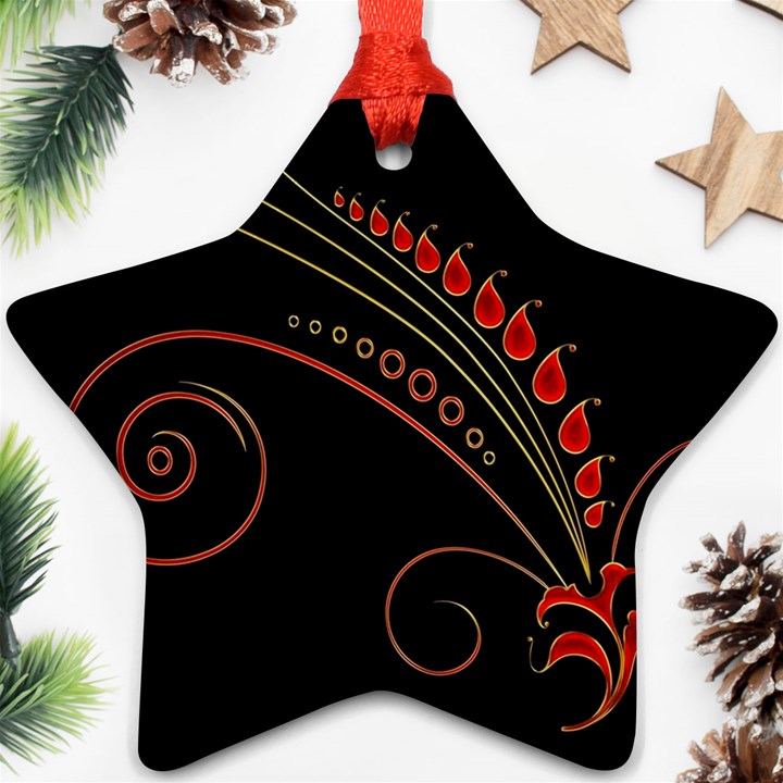 Flower Leaf Red Black Ornament (Star)