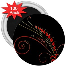 Flower Leaf Red Black 3  Magnets (100 Pack)