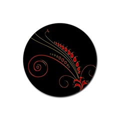 Flower Leaf Red Black Rubber Round Coaster (4 Pack)  by Mariart