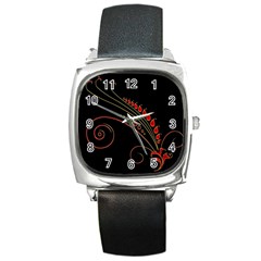 Flower Leaf Red Black Square Metal Watch by Mariart