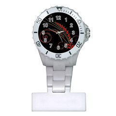 Flower Leaf Red Black Plastic Nurses Watch by Mariart