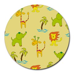 Cute Animals Elephant Giraffe Lion Round Mousepads by Mariart