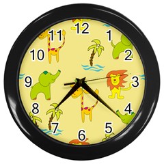 Cute Animals Elephant Giraffe Lion Wall Clocks (black) by Mariart