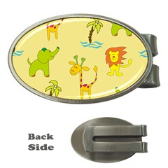 Cute Animals Elephant Giraffe Lion Money Clips (oval)  by Mariart