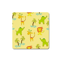 Cute Animals Elephant Giraffe Lion Square Magnet by Mariart