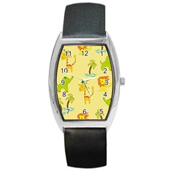 Cute Animals Elephant Giraffe Lion Barrel Style Metal Watch by Mariart