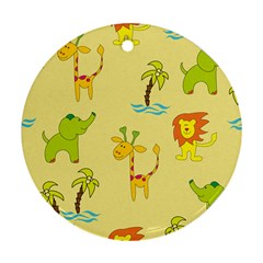 Cute Animals Elephant Giraffe Lion Round Ornament (two Sides) by Mariart