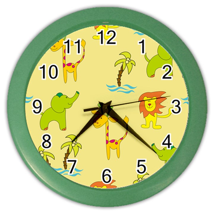 Cute Animals Elephant Giraffe Lion Color Wall Clocks