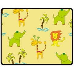 Cute Animals Elephant Giraffe Lion Fleece Blanket (medium)  by Mariart