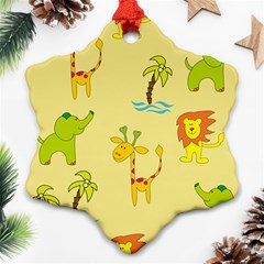 Cute Animals Elephant Giraffe Lion Ornament (snowflake) by Mariart