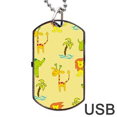 Cute Animals Elephant Giraffe Lion Dog Tag Usb Flash (one Side) by Mariart