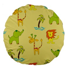 Cute Animals Elephant Giraffe Lion Large 18  Premium Round Cushions by Mariart