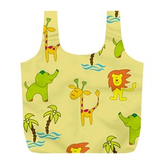 Cute Animals Elephant Giraffe Lion Full Print Recycle Bags (l)  by Mariart