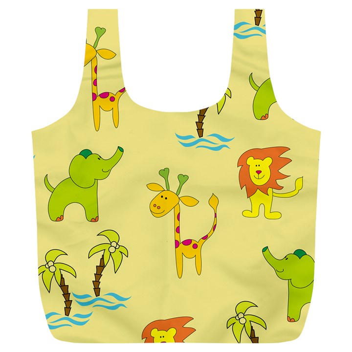 Cute Animals Elephant Giraffe Lion Full Print Recycle Bags (L) 