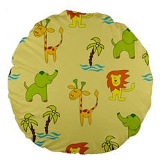 Cute Animals Elephant Giraffe Lion Large 18  Premium Flano Round Cushions by Mariart