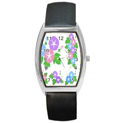 Flower Floral Star Purple Pink Blue Leaf Barrel Style Metal Watch by Mariart