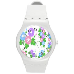 Flower Floral Star Purple Pink Blue Leaf Round Plastic Sport Watch (m) by Mariart