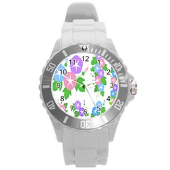 Flower Floral Star Purple Pink Blue Leaf Round Plastic Sport Watch (l) by Mariart