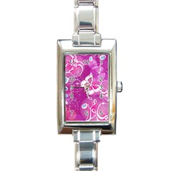 Flower Butterfly Pink Rectangle Italian Charm Watch by Mariart